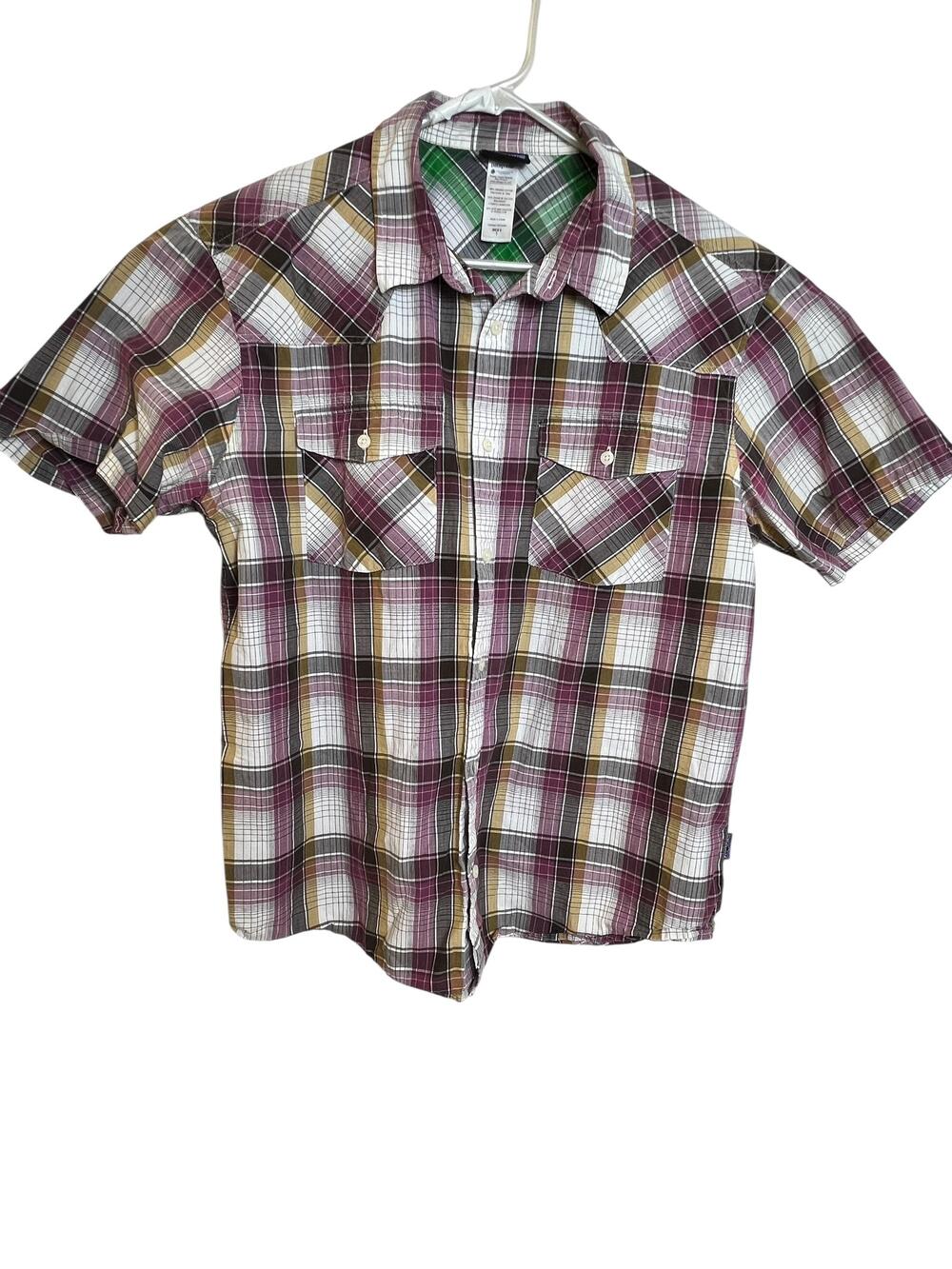 Patagonia Shirt Mens Large Plaid Organic Cotton Short Sleeve Button Up Outdoors